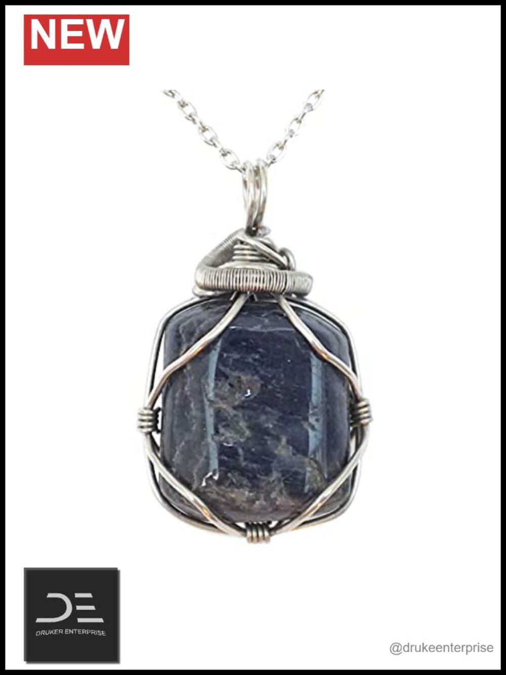 Genuine Sapphire Pendant Necklace White Gold Plated Brass Chain Lobster Clasp